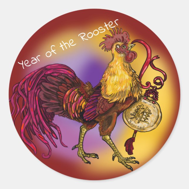 Chinese Zodiac Year of the Rooster Classic Round Sticker (Front)
