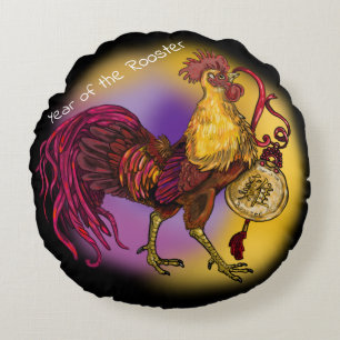 chinese zodiac Year of the Rooster Round Pillow