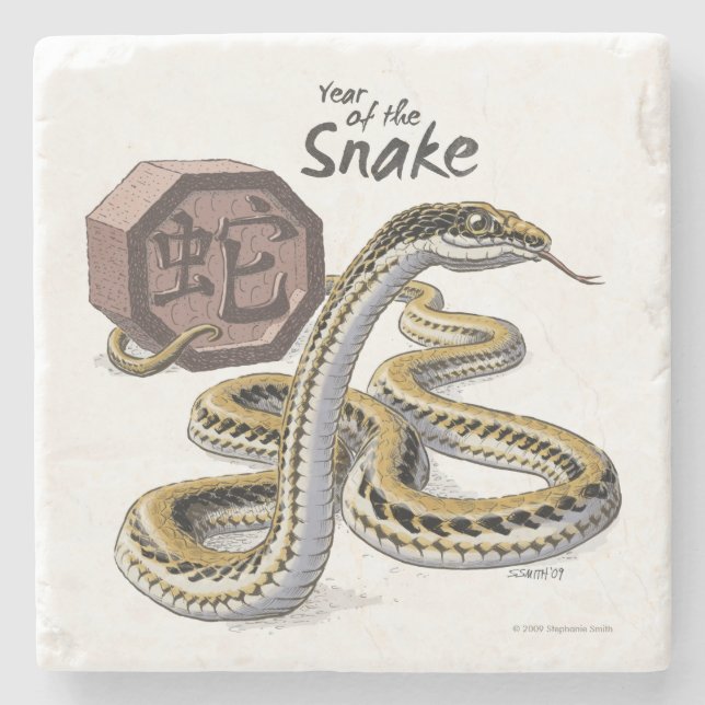 Chinese Zodiac Year of the Snake Animal Art Stone Coaster (Front)