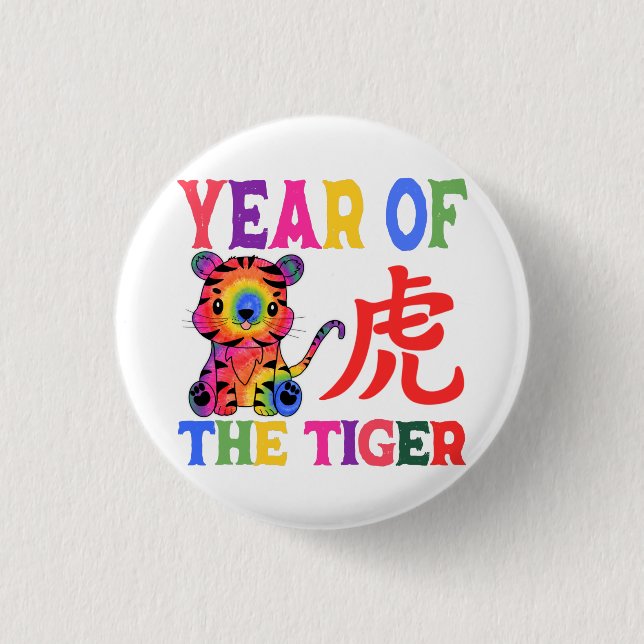 Chinese Zodiac - Year of the Tiger in Rainbow 1 Inch Round Button (Front)