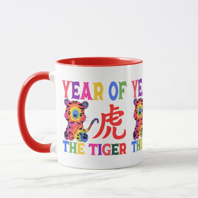 Chinese Zodiac - Year of the Tiger in Rainbow Mug (Left)