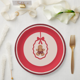 Chingerbread Man Christmas Plate Red