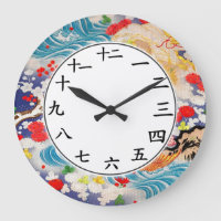 Chinois Nombre Horloge Asiatique Vagues d'eau Art