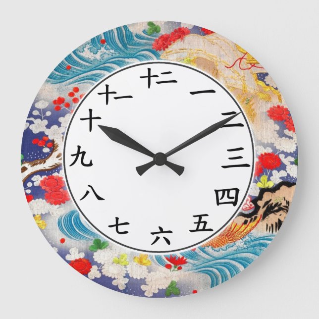 Chinois Nombre Horloge Asiatique Vagues d'eau Art (Recto)