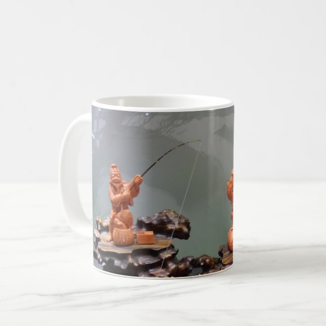 Chinois pêcheur de café blanc Mug (Devant gauche)
