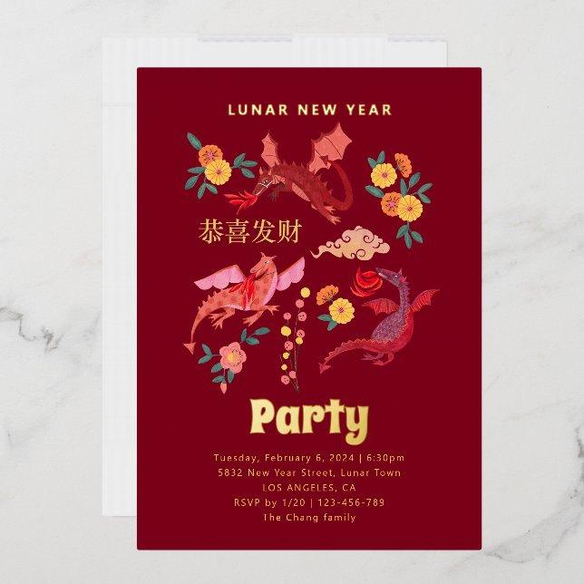 Chinois Rouge Lunaire Invitation de la fête du Nou (Enveloppe)