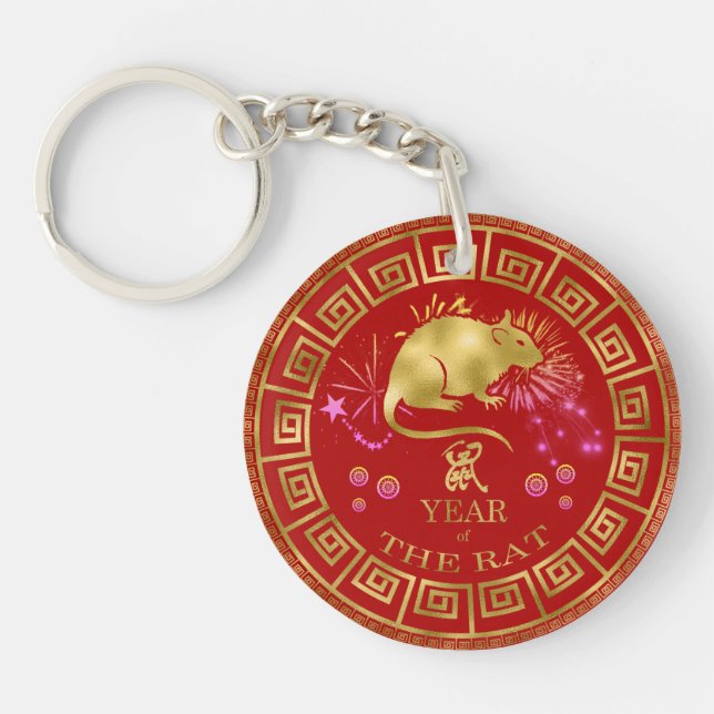 Chinois Zodiac Rat Rouge/Or ID542 (Devant)