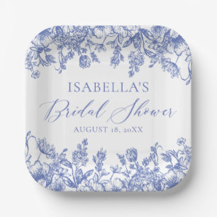 Chinoise French Victorian Blue Bridal Shower Paper Plate