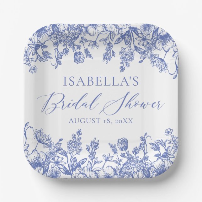 Chinoise French Victorian Blue Bridal Shower Paper Plate (Front)