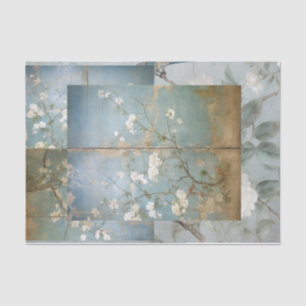 Chinoiserie Aged Blue Panel Collage Tissue Paper