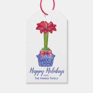 Chinoiserie Amaryllis, Christmas Flower Gift Tags