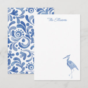 Chinoiserie Aquarelle Bleu Heron Cartes de notes p