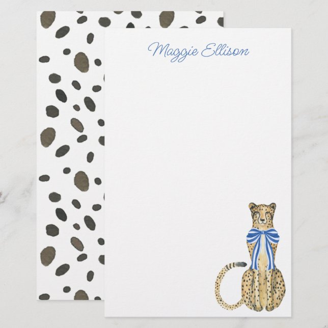 Chinoiserie Aquarelle Bow Cheetah papeterie (Devant / Derrière)