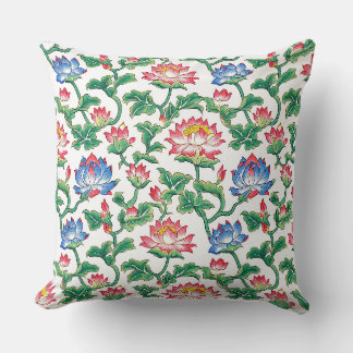 Chinoiserie Art Nouveau Lotus Floral Throw Pillow