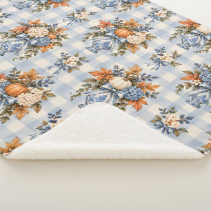 Chinoiserie Autumn Floral Pumpkin  Sherpa Blanket