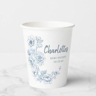 Chinoiserie Baby Shower Cups – Dusty Blue Floral 