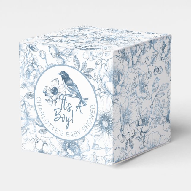 Chinoiserie Baby Shower Favour Boxes Blue Floral (Front Side)