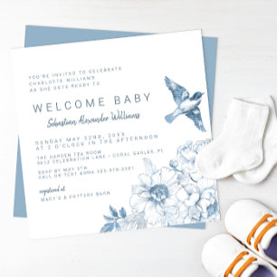 Chinoiserie Baby Shower Invitation – Blue Floral 