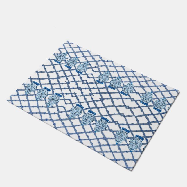 Chinoiserie Bamboo Ginger Jar Doormat Mat Rug (Angled)