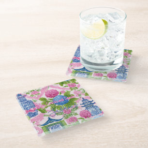 Chinoiserie Bams Cracks and Snacks Custom Mahjong  Glass Coaster