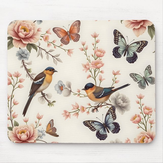 Chinoiserie Bird and Butterfly Harmony Mouse Pad (Front)