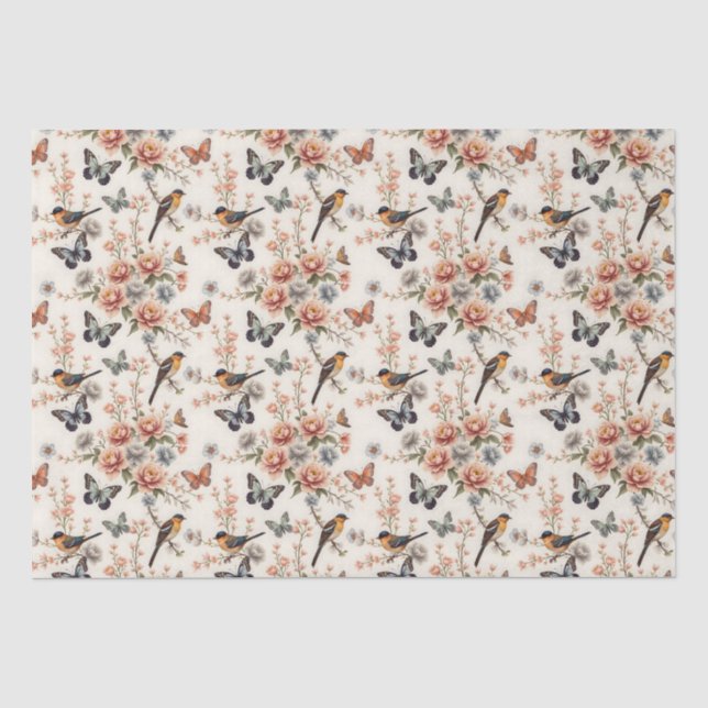 Chinoiserie Bird and Butterfly Harmony Tissue Paper (Front)