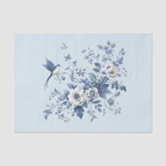 Chinoiserie Bird and Floral Blue Tissue Paper