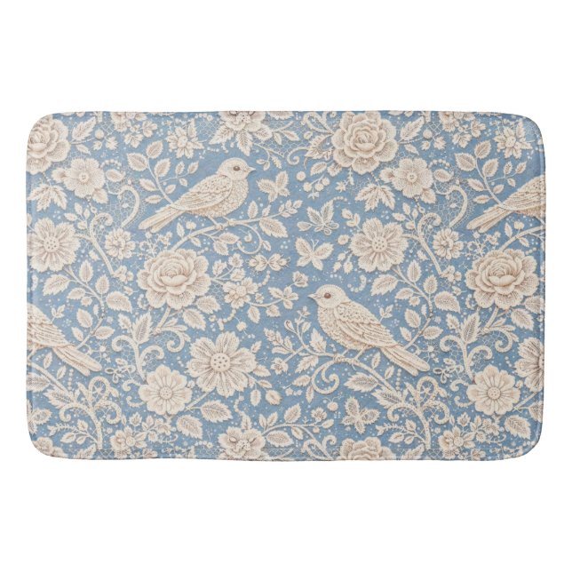 Chinoiserie Bird and Flower Seamless Pattern Bath Mat (Front)