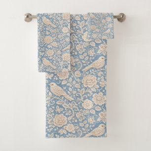 Chinoiserie Bird and Flower Seamless Pattern Bath Towel Set
