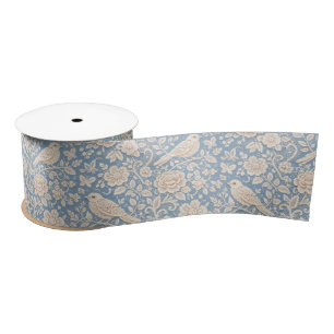 Chinoiserie Bird and Flower Seamless Pattern Satin Ribbon