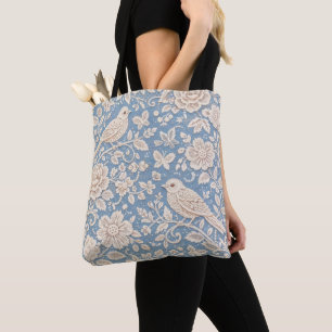 Chinoiserie Bird and Flower Seamless Pattern Tote Bag