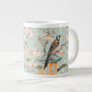 Chinoiserie Bird & Blossom Mug In Sage & Peach