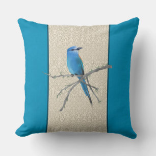 Chinoiserie Bird Clouds Pattern Blue Throw Pillow