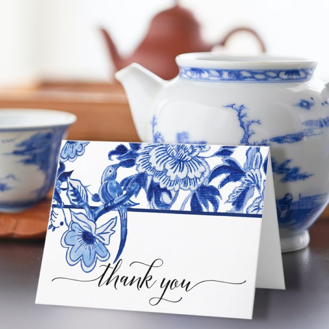 Chinoiserie Bird Floral Blue White Bridal Shower Thank You Card (Creator Uploaded)