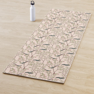 Chinoiserie birds and foliage blush pink yoga mat