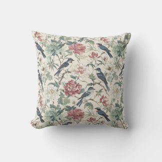 Chinoiserie Birds and Peony Floral Design Outdoor Pillow