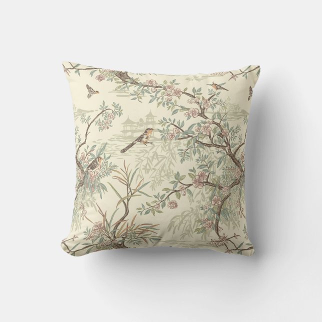 Chinoiserie Birds & Blossoms Throw Pillow (Front)