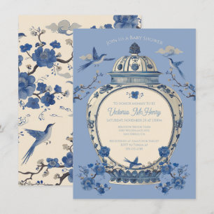 Chinoiserie Birds Floral Jar Baby Shower Invitation