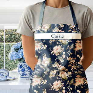 Chinoiserie Birds in Blossom on Navy Blue Apron