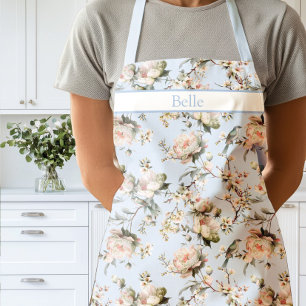 Chinoiserie Birds in Blossom on Soft Blue Apron