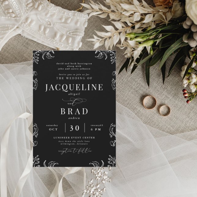 Chinoiserie Black Elegant Both Parents Wedding Invitation (Creator Uploaded)