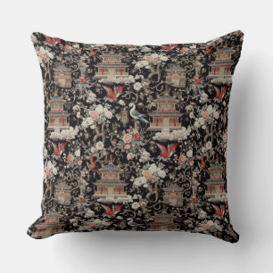 Chinoiserie Black Pagoda Throw Pillow