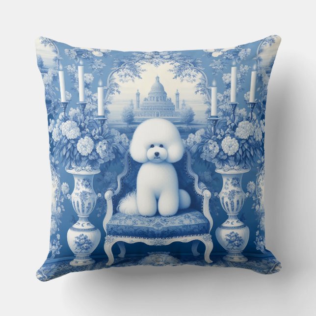 Chinoiserie Bleu Blanc Bichon Lève Lève Oreiller (Verso)