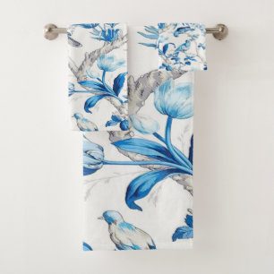 Chinoiserie bleue et blanche Oriental 3 pièces Lux