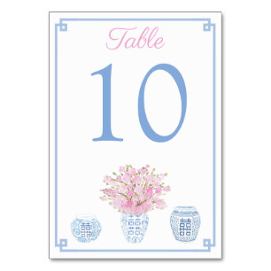 Chinoiserie Blue And Pink Baby Shower Luncheon Table Number