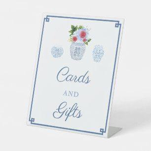 Chinoiserie Blue And Red Cards And Gifts Pedestal Sign