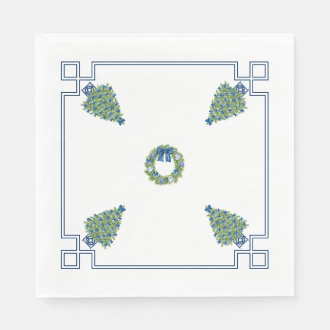 Chinoiserie Blue and White Christmas Napkin (Front)