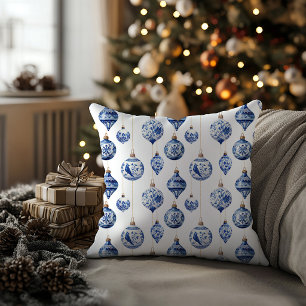 Chinoiserie Blue and White Christmas Ornaments Throw Pillow