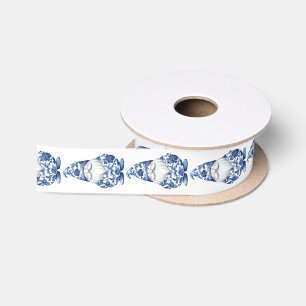 Chinoiserie Blue and White Cute Gnome Satin Ribbon