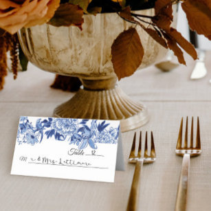 Chinoiserie Blue and White Floral Bird Table Place Card